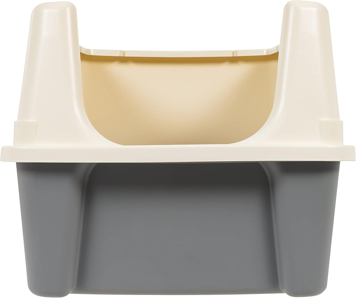 Basics Large Cat Litter Box – High Sides, Open Top with Scoop, 19 x 15 x 11.75 in (Grey/Beige)